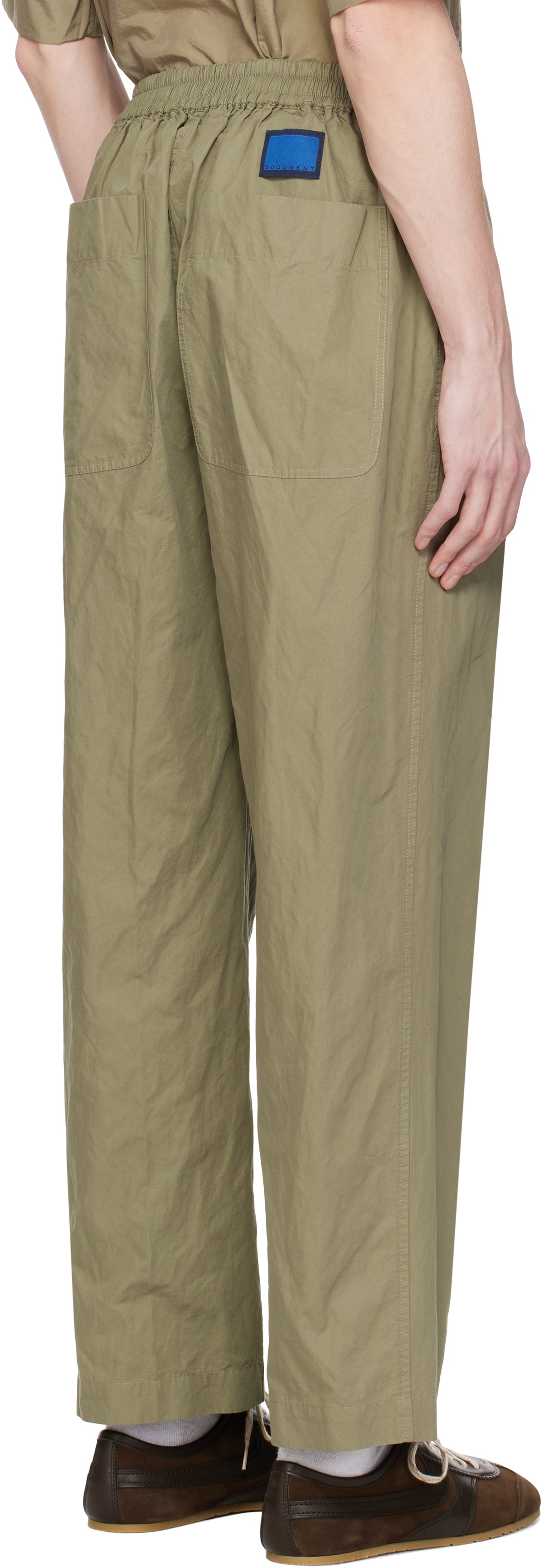 DOCUMENT Khaki Cotton Metal Tucked Trousers