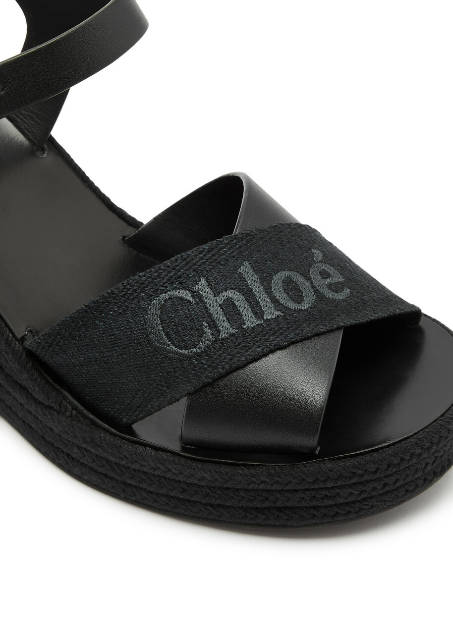 Chloe Piia 100 Leather Wedge Espadrilles Black