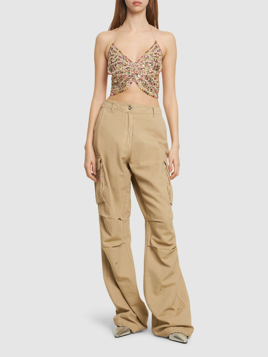 BLUMARINE - Butterfly Crystal Halter Crop Top