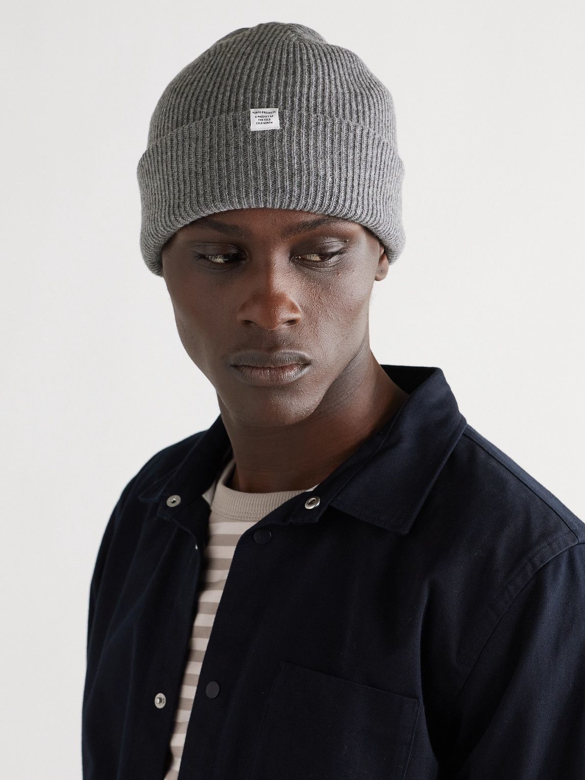 Norse Projects Rib N Logo Beanie Grey Melange - Terraces Menswear