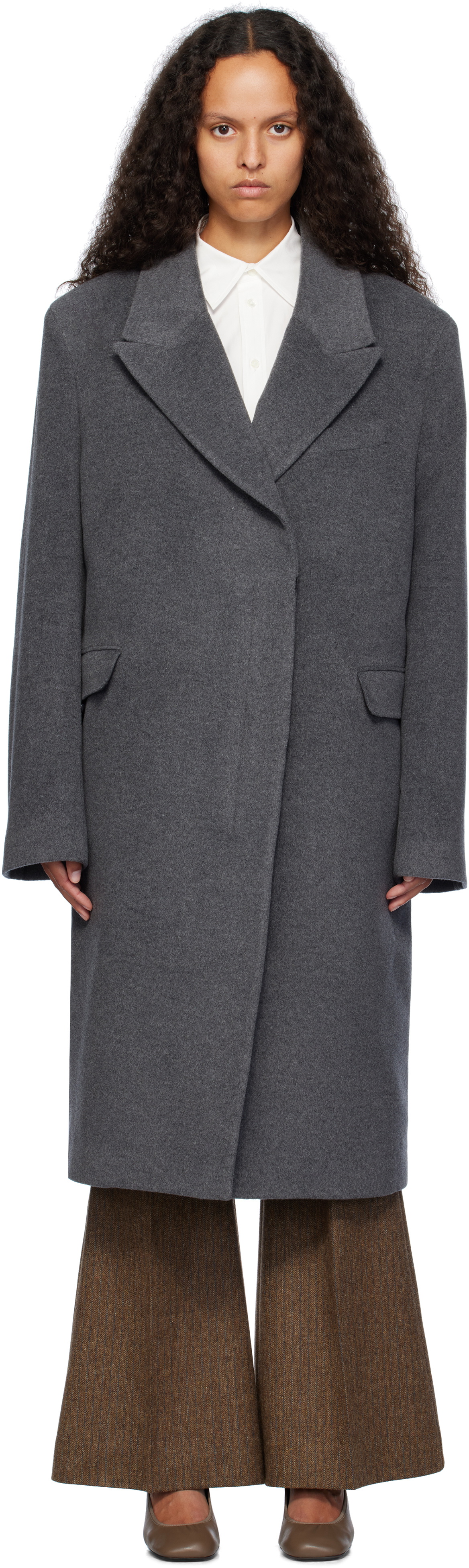 REMAIN Birger Christensen Gray Heavy Wool Long Coat