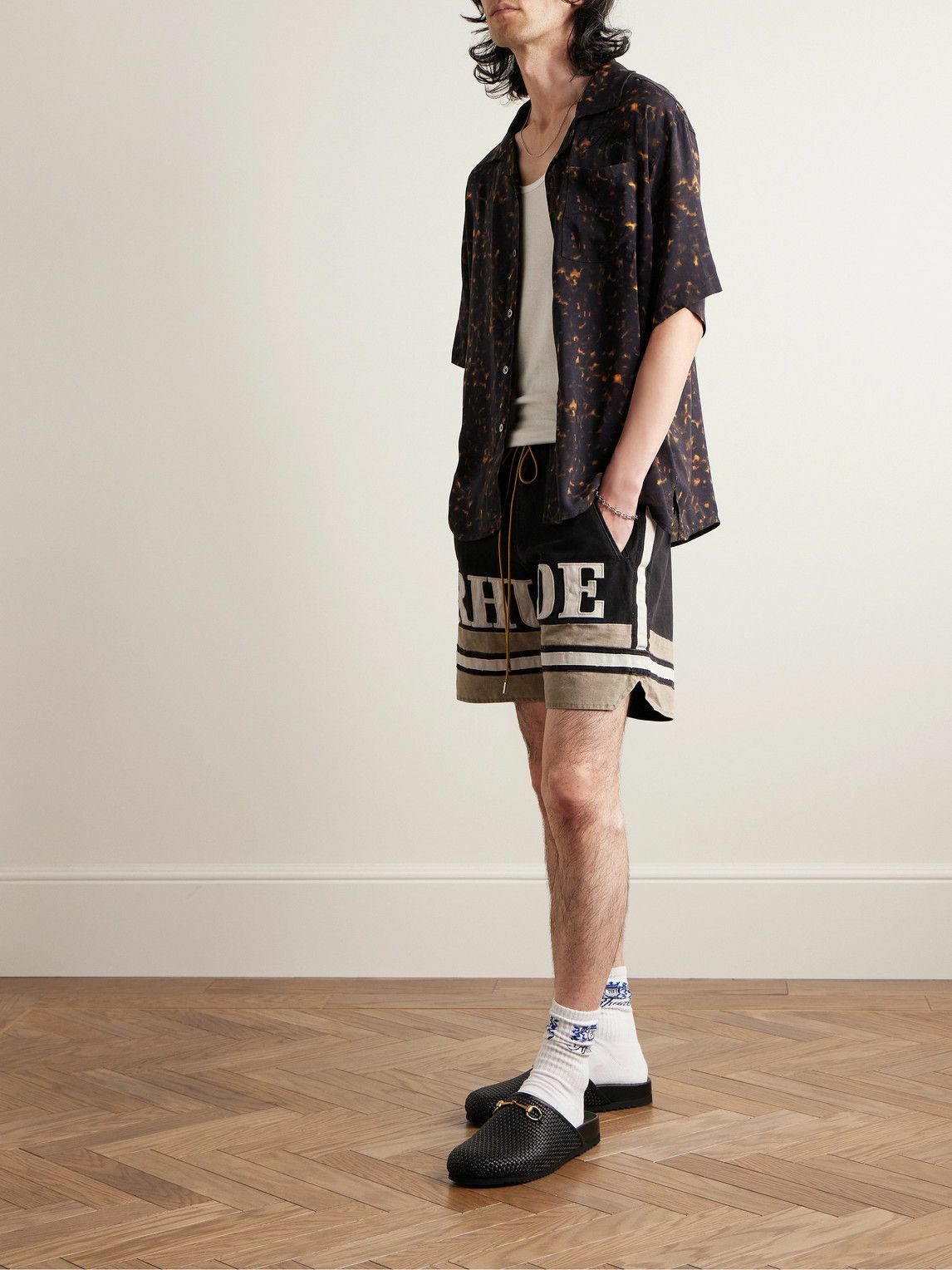 Rhude - Straight-Leg Logo-Appliquéd Striped Cotton-Canvas Shorts ...