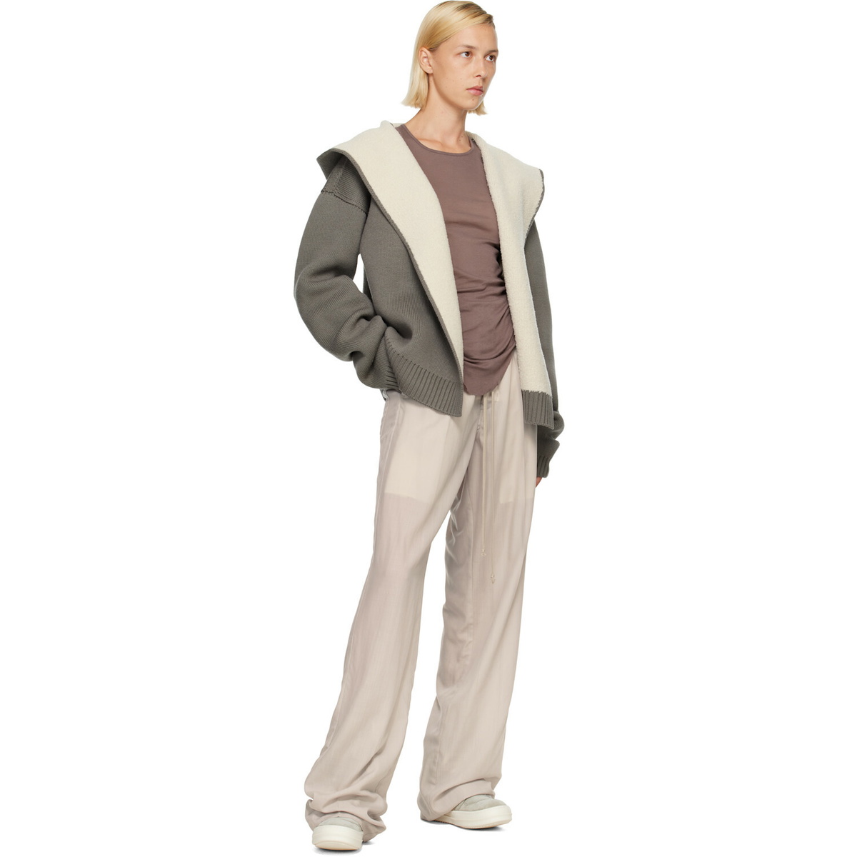 Rick Owens Gray & Off-White Tower Reversible Robe Hoodie