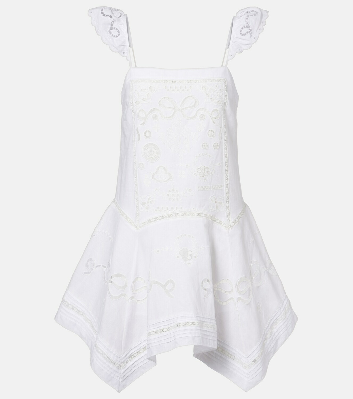 Self-Portrait Embroidered linen and cotton poplin minidress