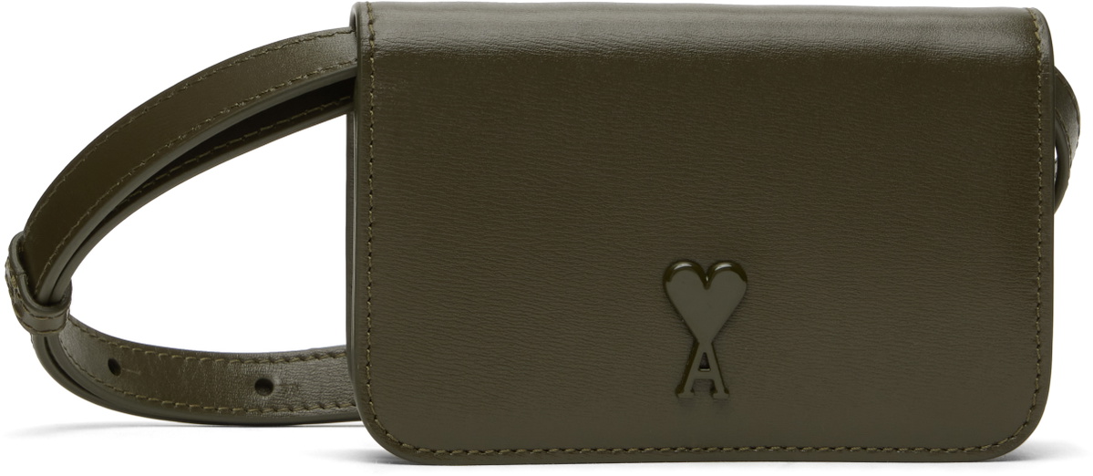 AMI Paris Khaki Ami de Coeur Strap Card Holder