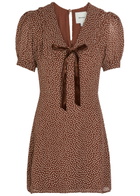 Reformation Kaylia Polka-dot Appliquéd Chiffon Mini Dress Brown