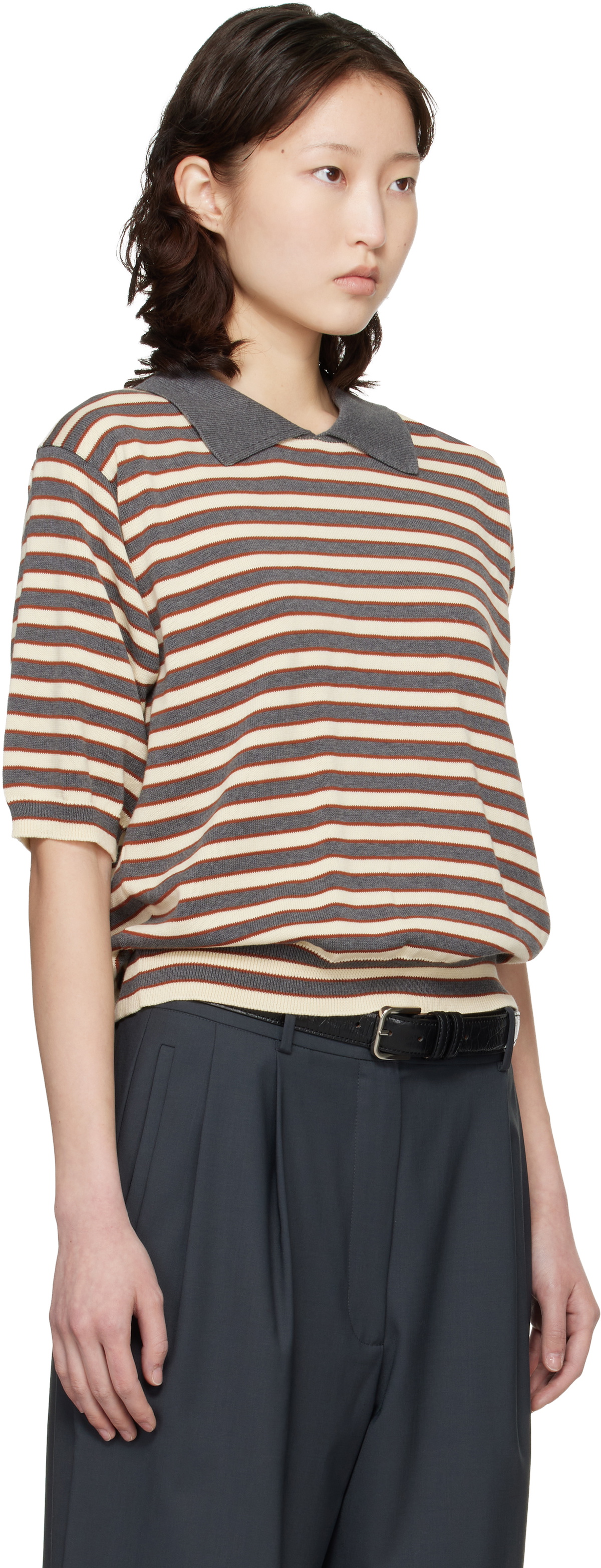 Cordera Gray & Off-White Organic Cotton Striped Polo