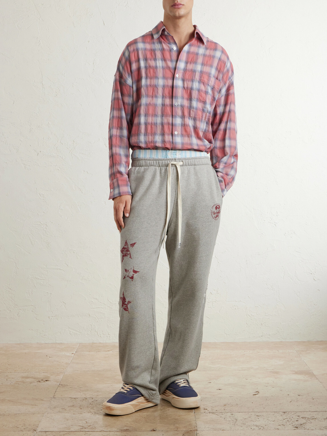 NAHMIAS - Youth Enrichment Wide-Leg Logo-Print Distressed Cotton Sweatpants - Gray