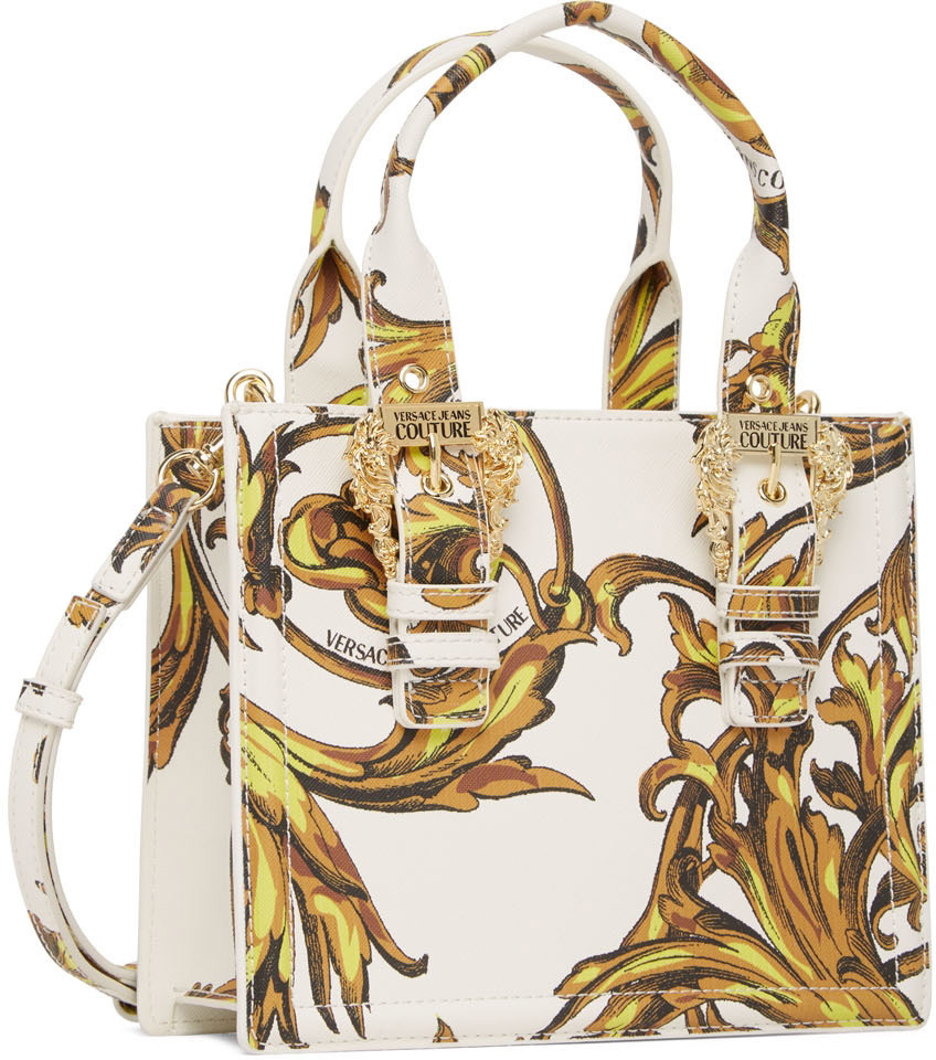 Versace Jeans Couture White Gold Baroque Printed Classic Everyday Large  Shopper Tote Bag for womens