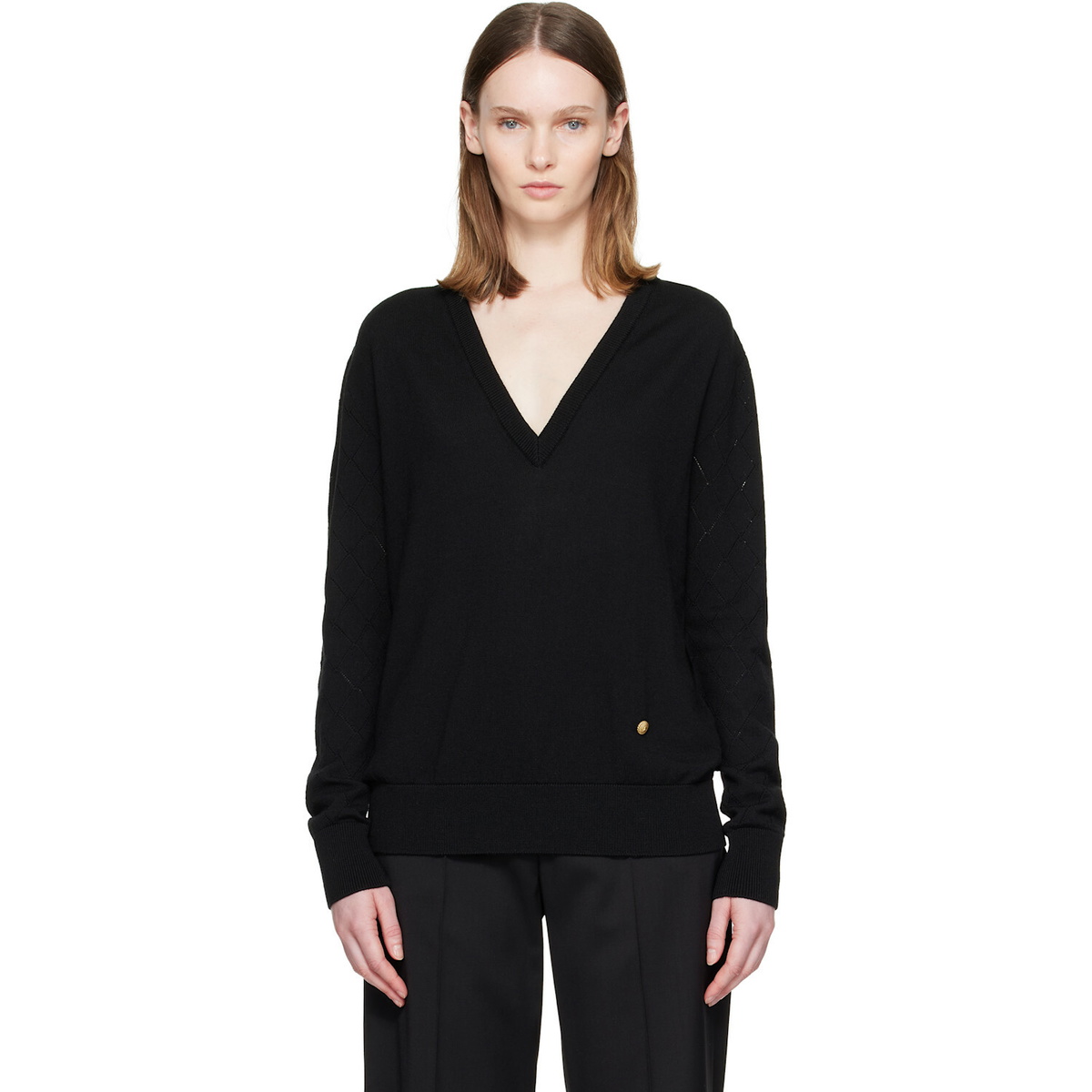 BALMAIN Black V-Neck Light Sweater