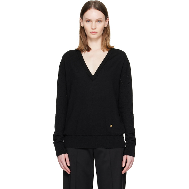 Photo: BALMAIN Black V-Neck Light Sweater