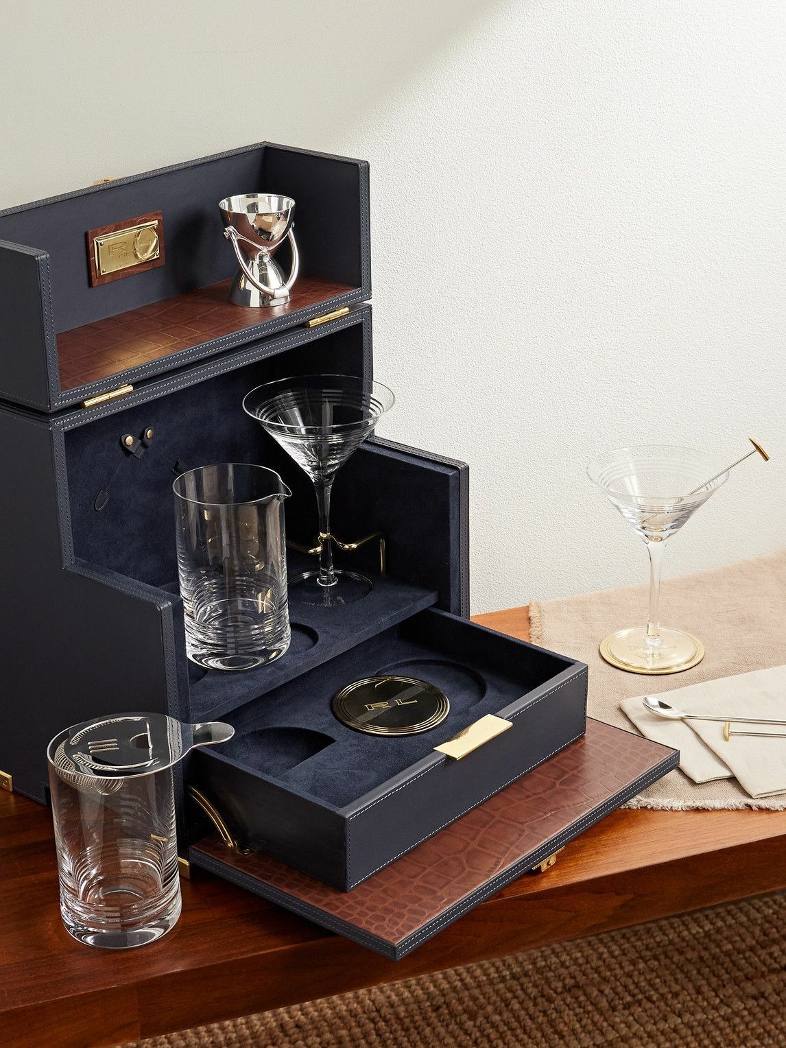 Photo: Ralph Lauren Home - Parker Mix Box Crystal, Gold-Plated and Leather Bar Gift Set