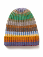 The Elder Statesman - Jolly Striped Ribbed Cashmere Beanie