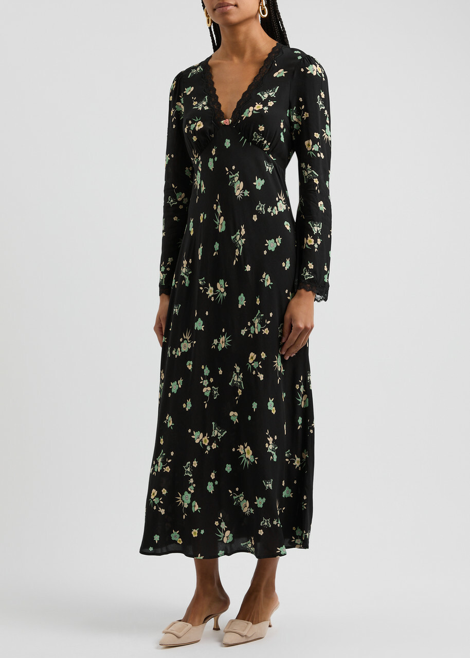 Max Studio Geometric Floral Print Smocked Waist Dress in Green Max Studio Geometric Floral Print Smocked Waist Dress in Green