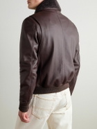 Mr P. - Shearling-Trimmed Full-Grain Leather Blouson Jacket - Purple
