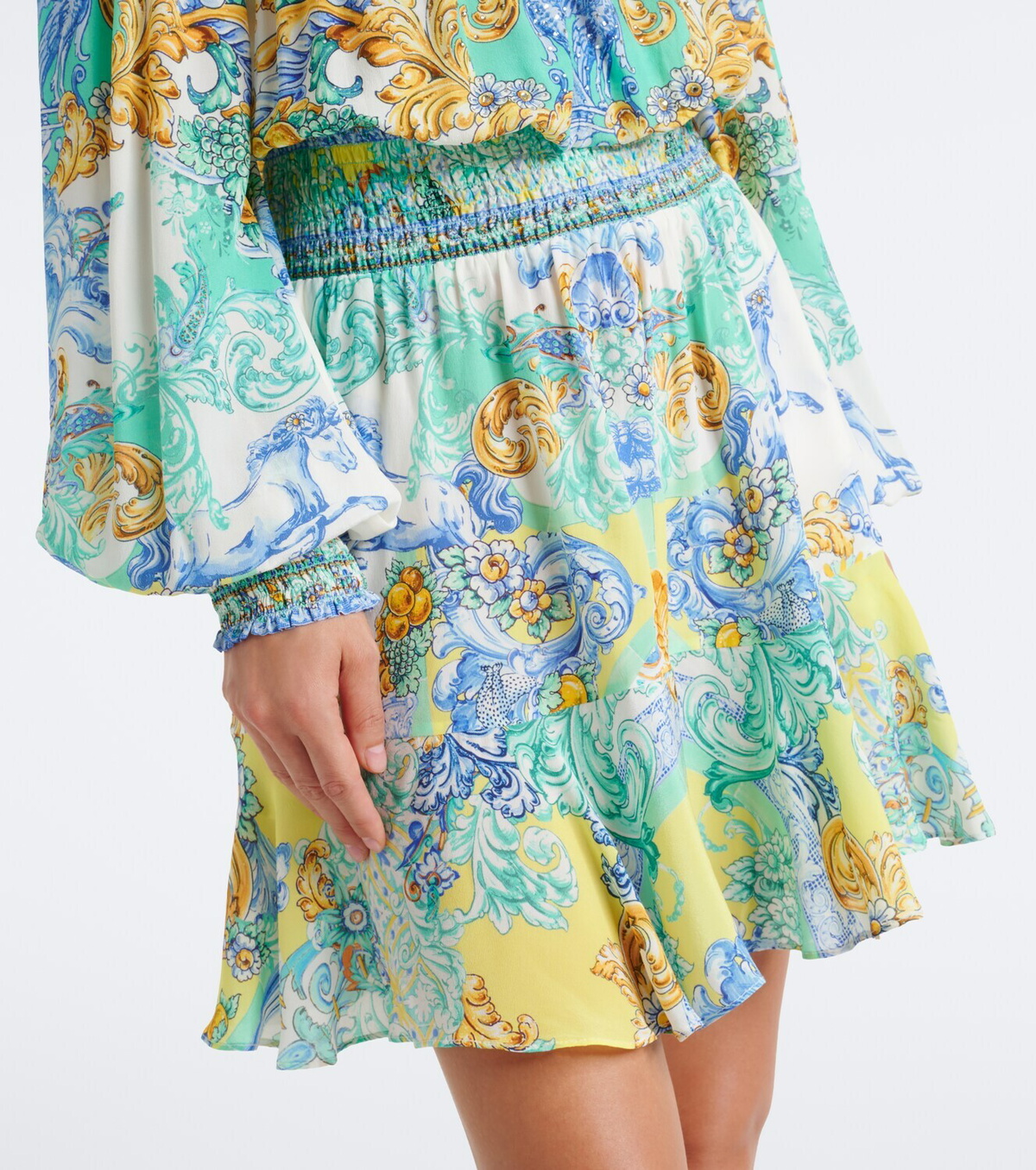 Camilla Printed embellished off-shoulder silk minidress