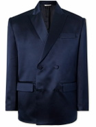 Valentino Garavani - Double-Breasted Silk-Satin Suit Jacket - Blue