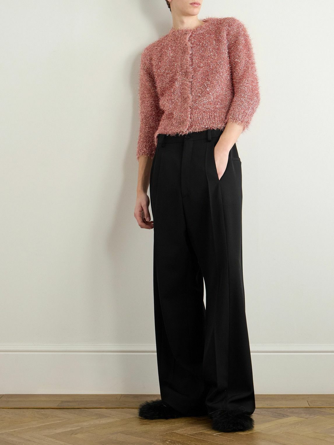 Simone Rocha - Tinsel Metallic Textured-Knit Cardigan - Pink