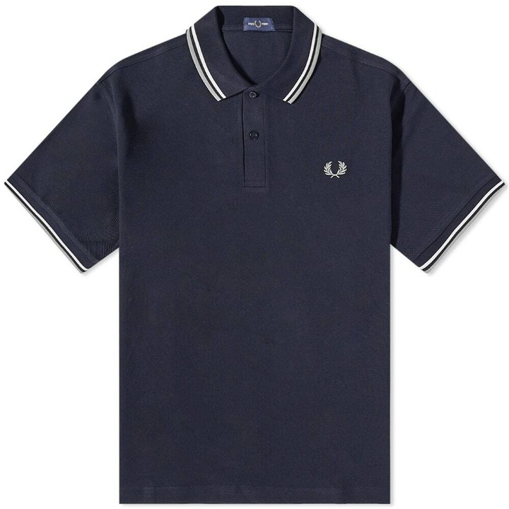 Photo: Fred Perry Men's Slim Fit Twin Tipped Polo Shirt in Navy/Snow White/Seagrass