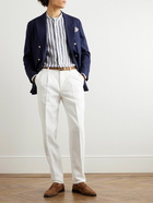 Brunello Cucinelli - Grandad-Collar Striped Linen Shirt - White