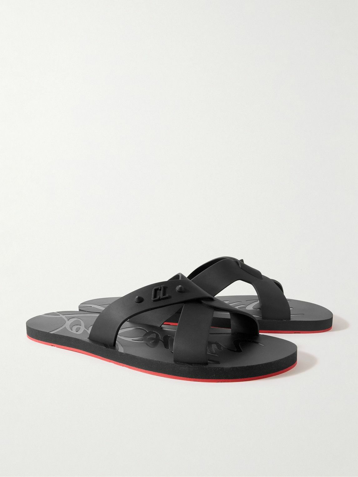 【関税込】Christian Louboutin ルブタン Loubi Cross slides Loubi Cross rubber slides in black - Christian Louboutin
