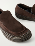 LOEWE - Paula's Ibiza Rio Raffia-Trimmed Suede Loafers - Brown