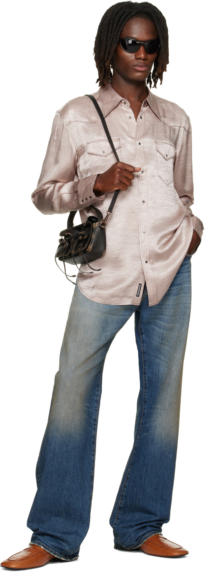 Acne Studios Pink Textured Satin Button-Up Shirt