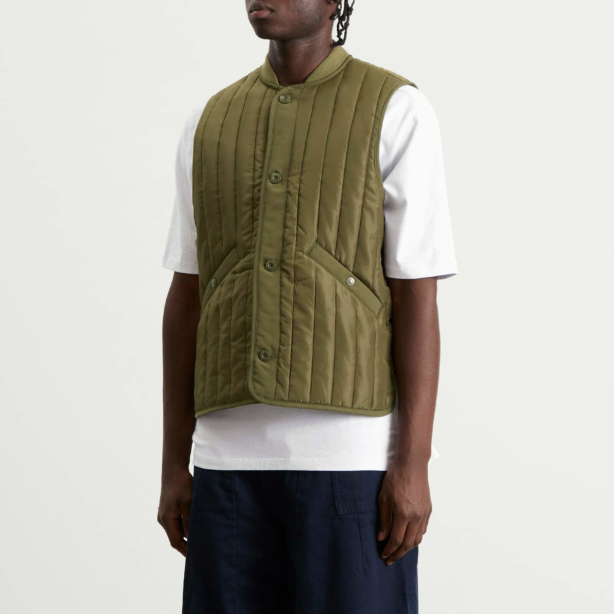 FrizmWORKS Men's Stripe Quilted Mil Liner Vest in Olive