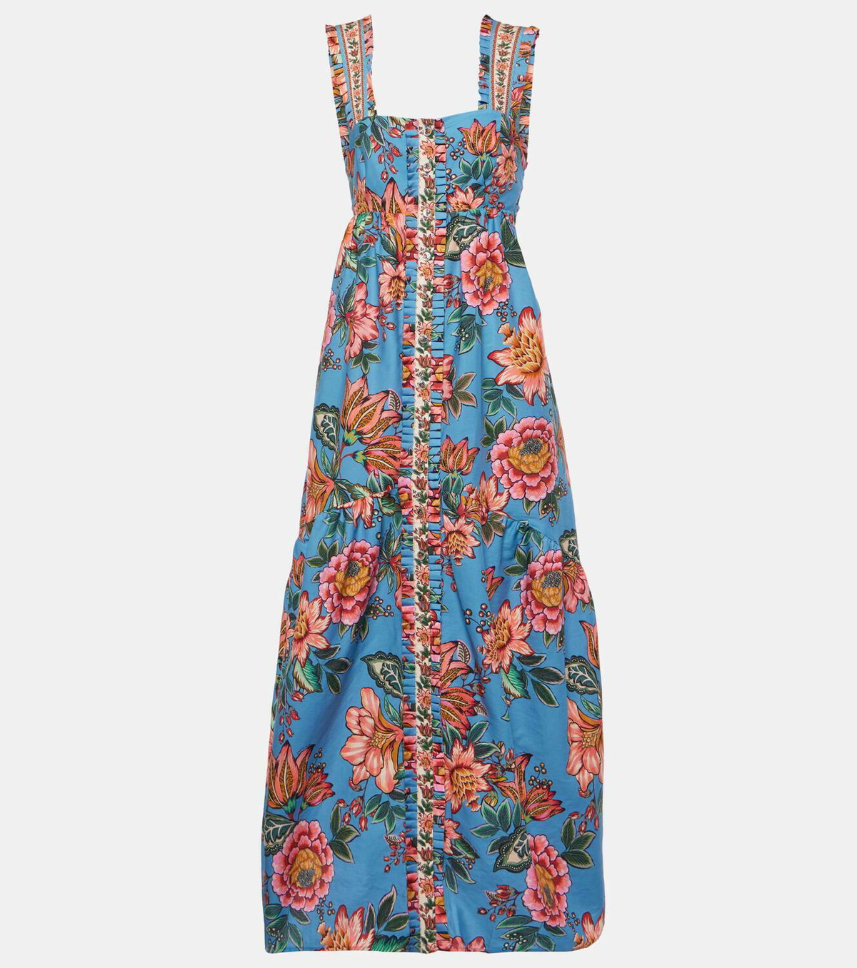 Farm Rio プリント マキシ ドレス Farm Rio Ainika Printed Linen-blend Maxi Dress Red And White