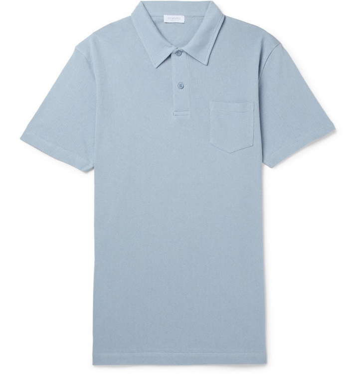 Photo: Sunspel - Riviera Slim Fit Cotton-Mesh Polo Shirt - Men - Light blue