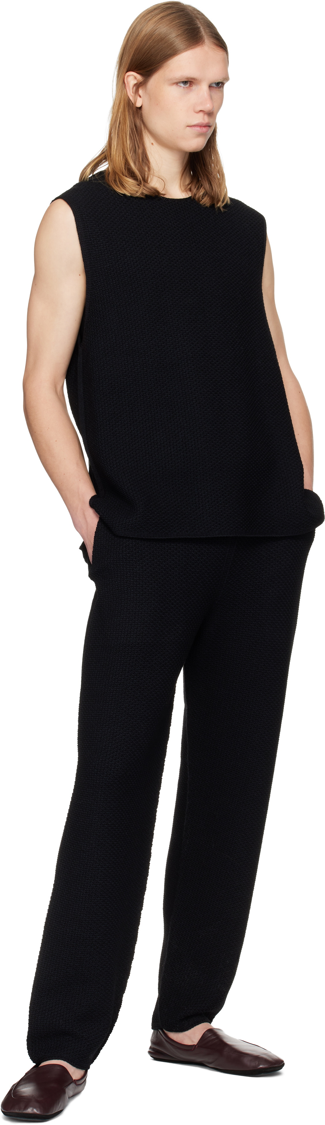 HOMME PLISSÉ ISSEY MIYAKE Black Rustic Knit Vest