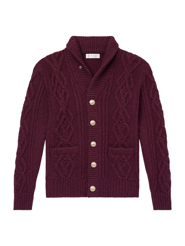 Photo: Brunello Cucinelli - Cable-Knit Cashmere Cardigan - Burgundy