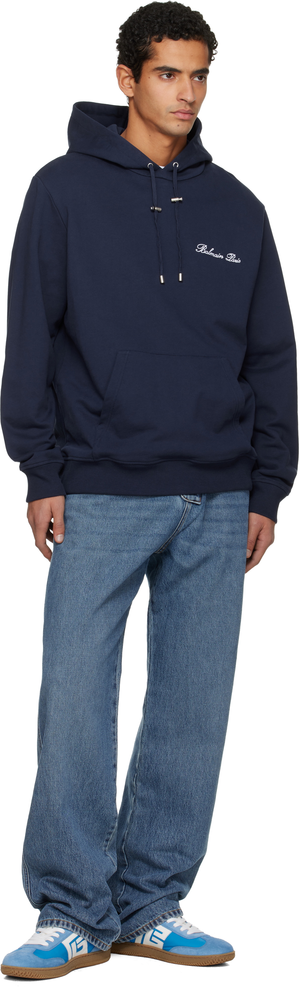 Balmain Navy 'Balmain' Signature Hoodie