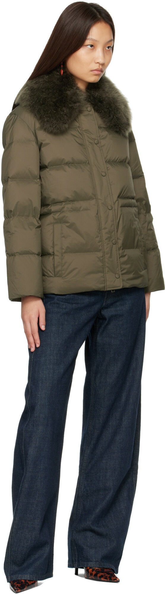 Yves Salomon Green Lamb Fur Short Jacket