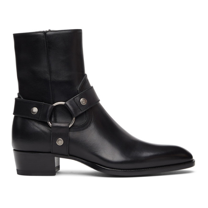 Photo: Saint Laurent Black Wyatt Harness Boots