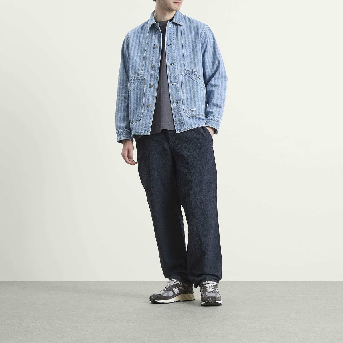 Foret Men's Berry Denim Overshirt in Striped Denim