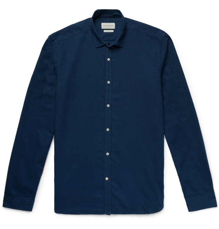 Photo: Oliver Spencer - Micro-Checked Organic Cotton-Flannel Shirt - Navy