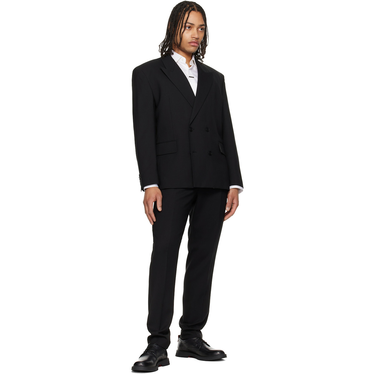 Hugo Black Perforated Monograms Leather Derbys