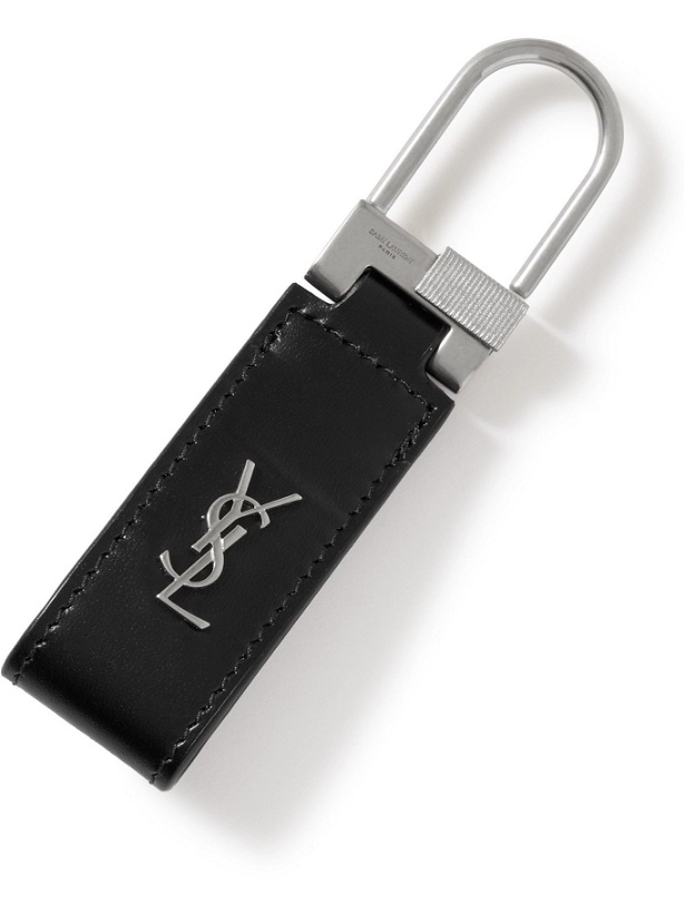 Photo: SAINT LAURENT - Logo-Detailed Silver-Tone and Leather Key Fob