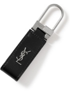 SAINT LAURENT - Logo-Detailed Silver-Tone and Leather Key Fob