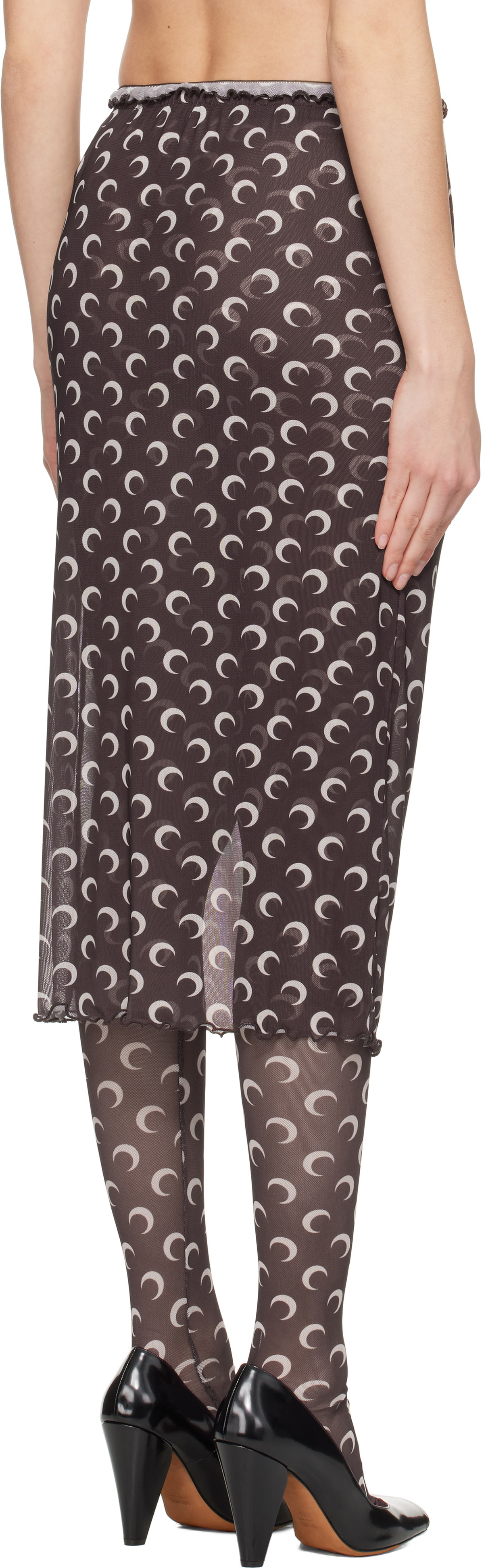 Marine Serre Brown Moon Printed Mesh Midi Skirt
