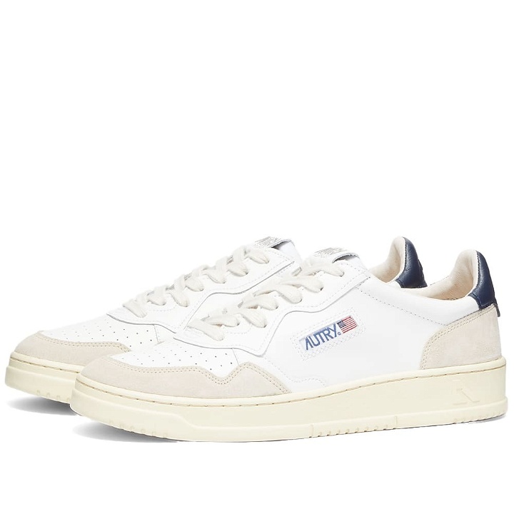Photo: Autry Men's 01 Low Leather and Suede Sneakers in White/Navy