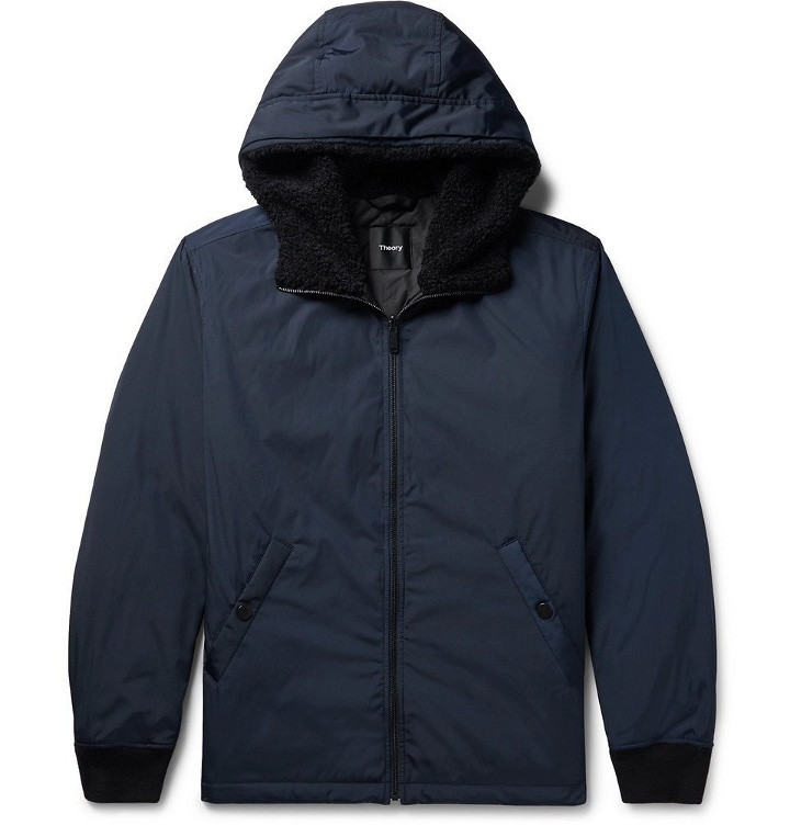 Photo: Theory - Vernon Faux Shearling-Trimmed Shell Hooded Down Jacket - Navy