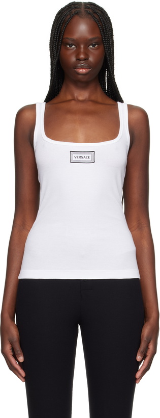 Photo: Versace Underwear White Rib & Embroidery Patch Tank Top