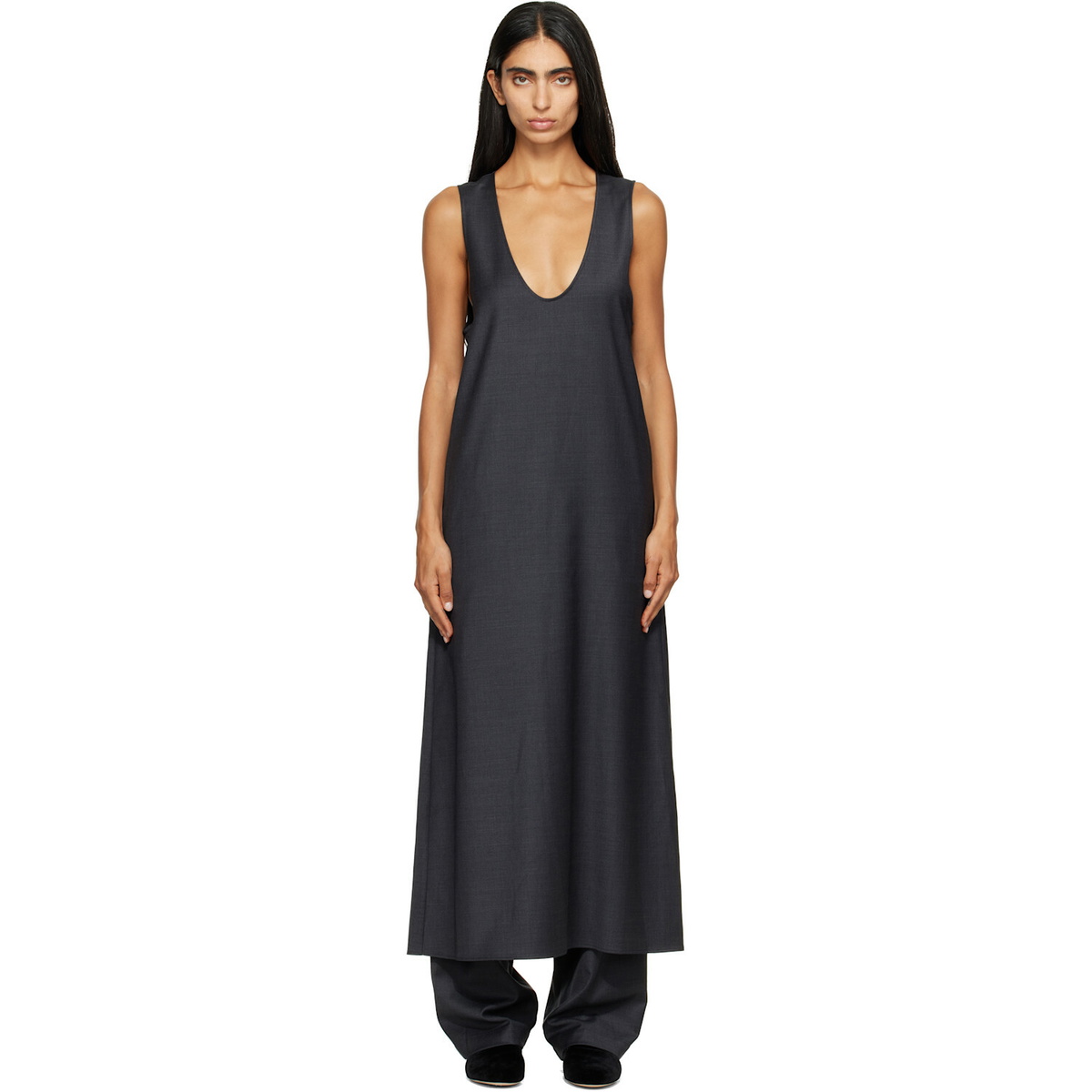 ssstein Gray Wool Silk Sleeveless Onepiece Maxi Dress