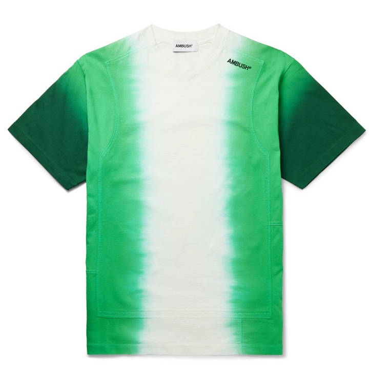 Photo: AMBUSH® - Logo-Embroidered Patchwork Tie-Dyed Cotton-Jersey T-Shirt - Green