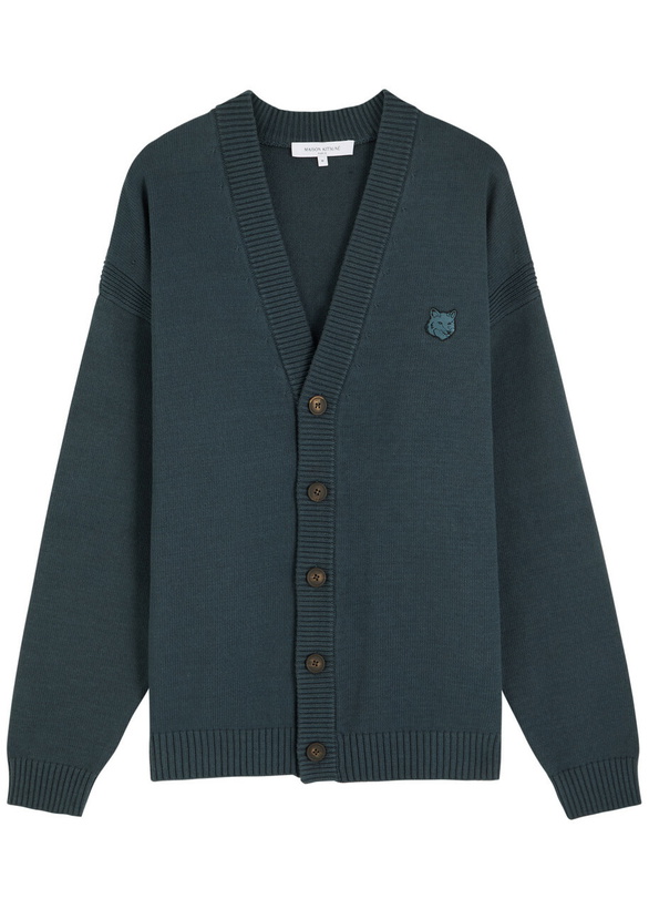 Photo: Maison Kitsuné Bold Fox Head Embroidered Knitted Cardigan Grey