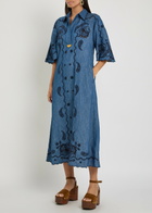 Zimmermann Aster Embroidered Denim Midi Dress Blue