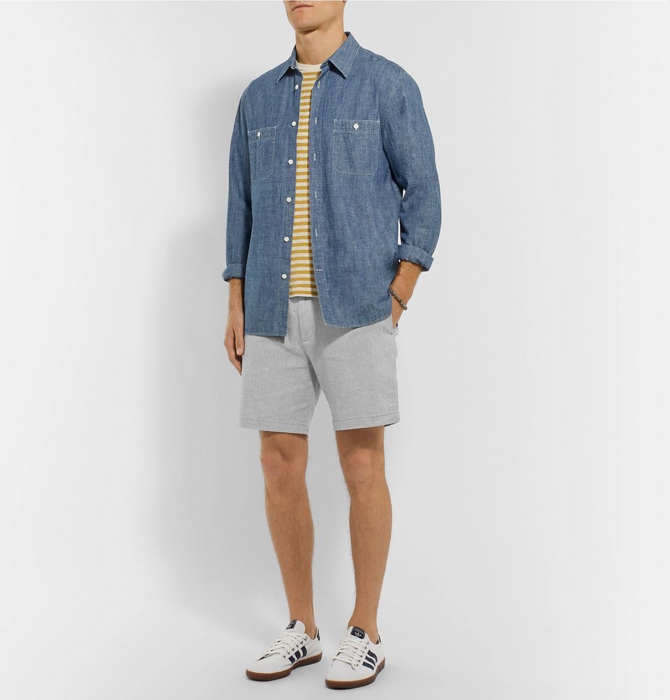 Club Monaco - Baxter Slim-Fit Stretch Linen and Cotton-Blend Chambray Shorts - Gray