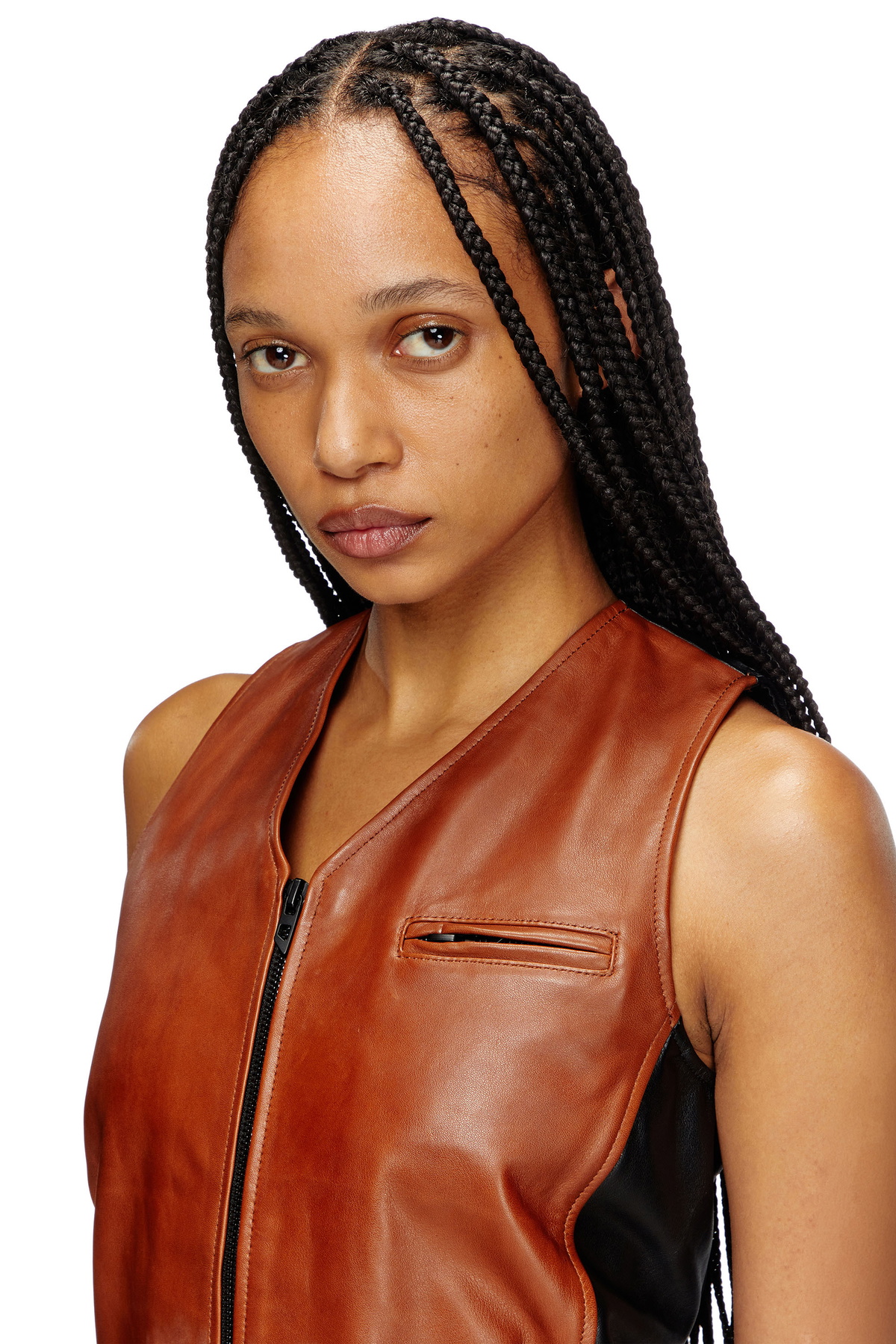 Diesel Cropped colour-block leather vest - Tops Womens in Multicolor